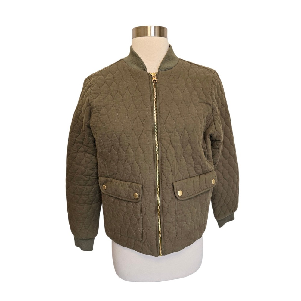 Talbots Womens Quilted‎ Bomber Jacket Size Small Olive Green